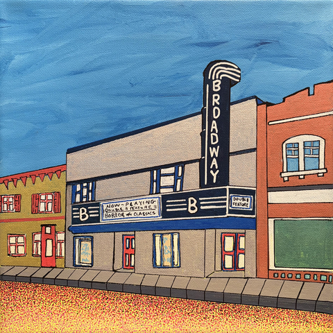Broadway Theatre, 12"x12" Acrylic Paint & Acrylic Pens on Stretched Canvas