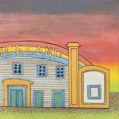 Danceland, Manitou Beach SK, 12"x12", Acrylic Paint & Pens on Stretched Canvas